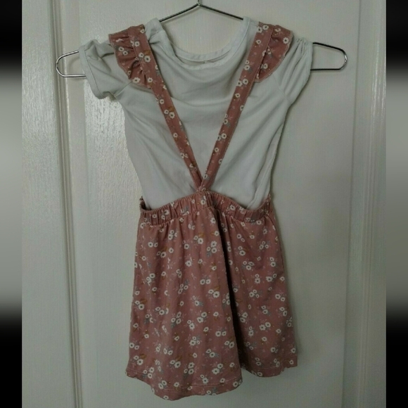 MuMuCoCo Pink Floral Jumper Dress With White Tee Size 3T 2 piece set - Picture 7 of 8